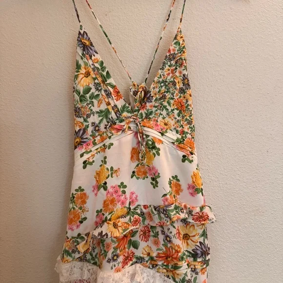 For Love And Lemons Floral The Rosalyn Maxi Marigold Green XL NEW